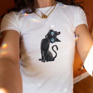 Black Cat Baby Tee Y2K Retro Cute Fitted T-Shirt